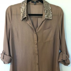 Shimmery Button Down with Sequin Collar